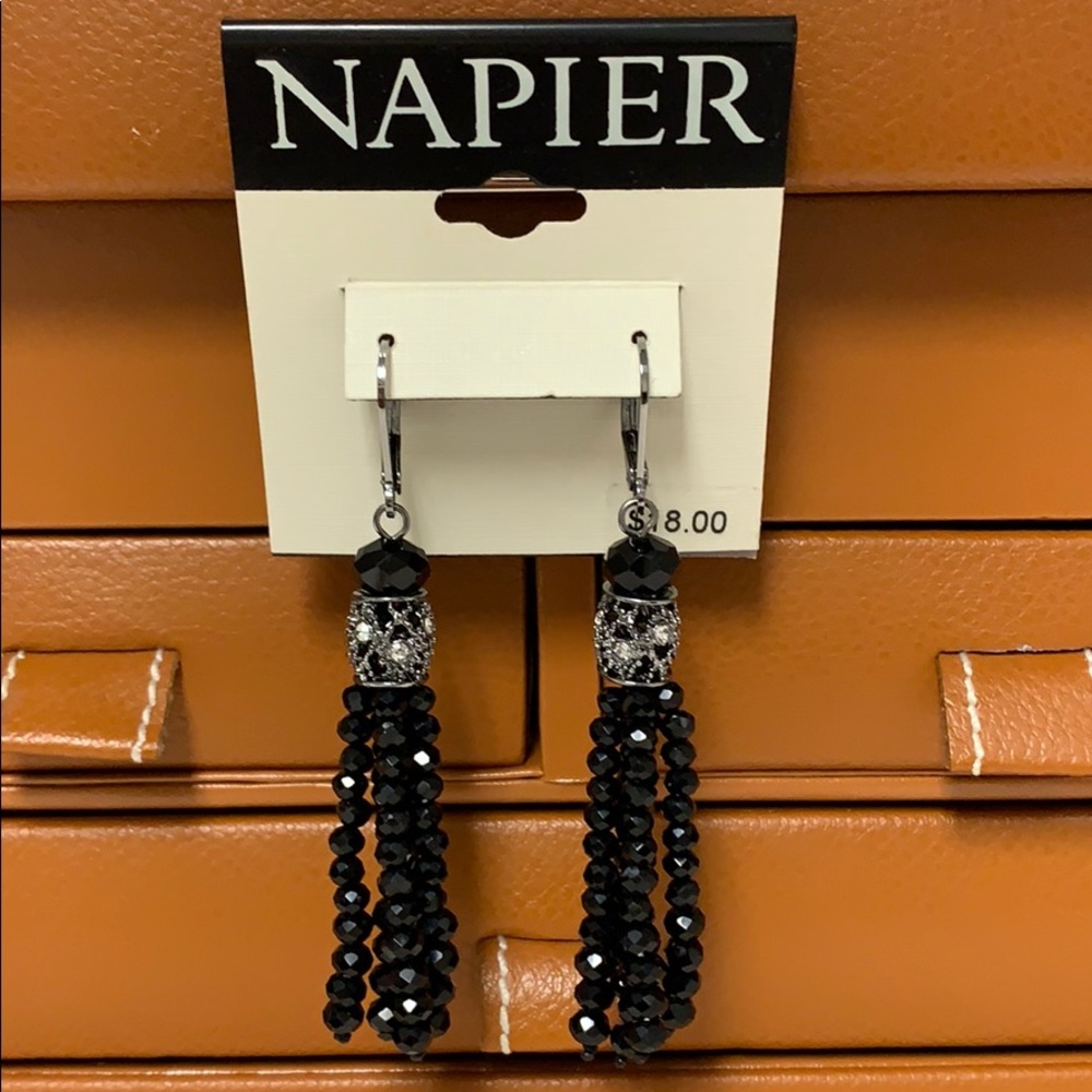 Napier black beaded tassel earrings - Picture 2 of 6
